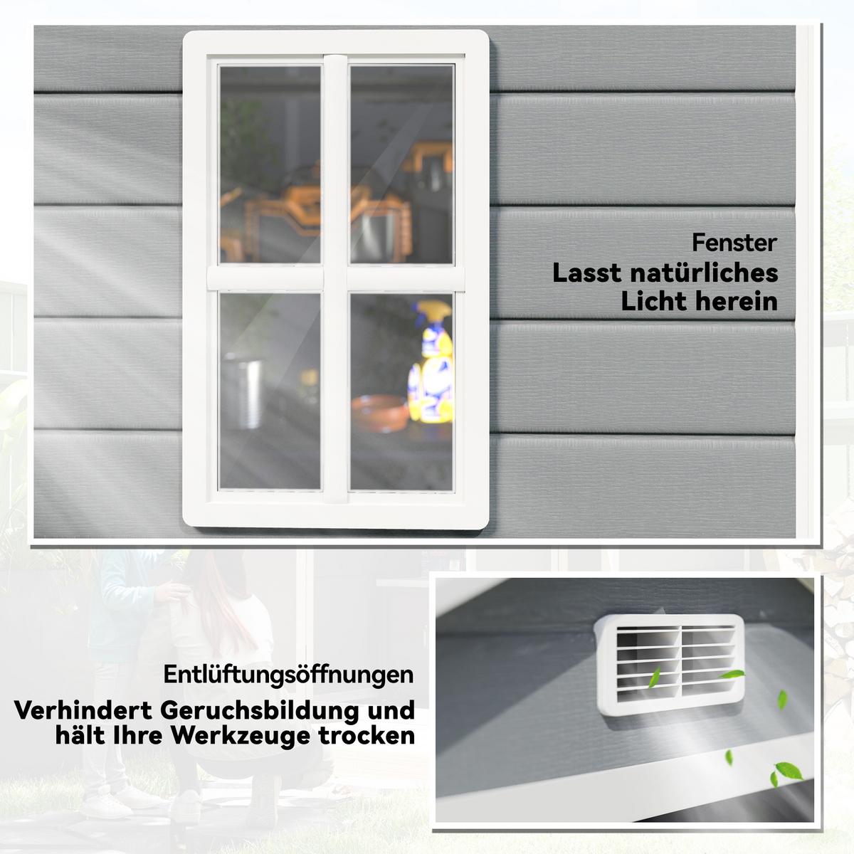 GERÄTEHAUS mit Pultdach 183 x 134 cm Gartenhaus mit Fenster für Garten Grau - Grau, Metall (134/210/183cm) - Outsunny