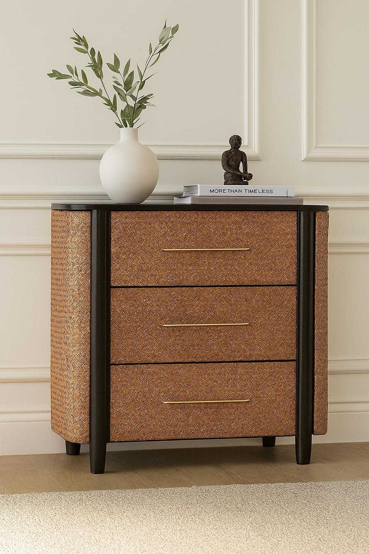 KOMMODE mit edlem Samtbezug in Mokka-Finish, 3 Schubladen, dunkelbraun. - Dunkelbraun, Holz (90/86/40cm) - Artisan Furniture