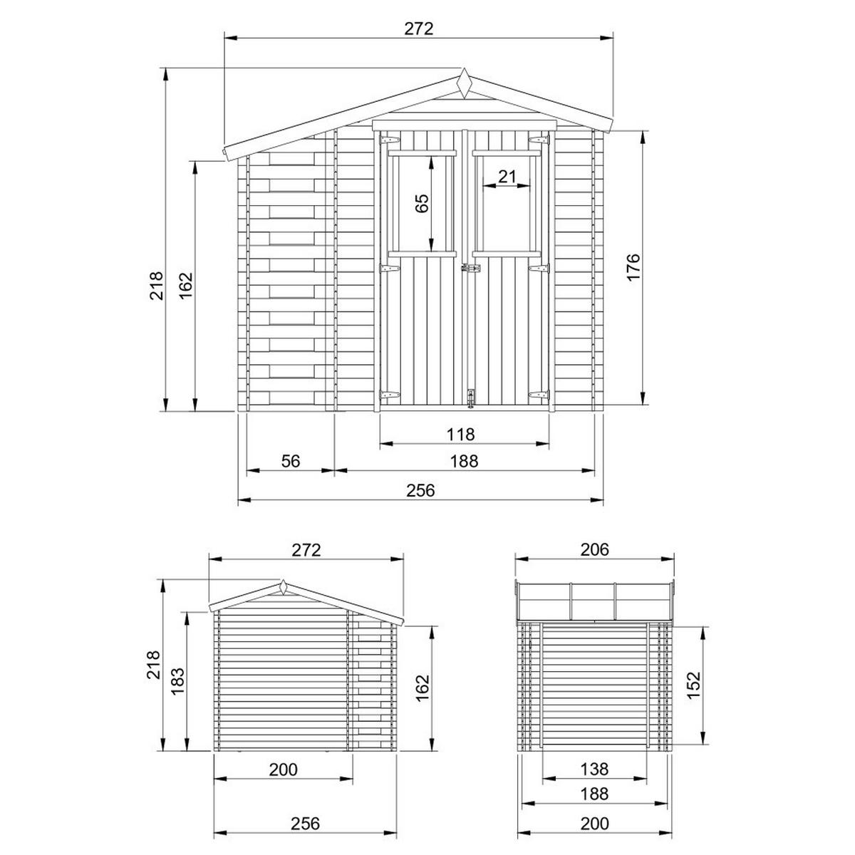 GARTENHAUS HOLZ Mit Brennholzschuppen M386C - B272xL206xH218 cm/ 3,53 + 0,97 m2 - Beige, Holz (272/218/206cm) - Timbela