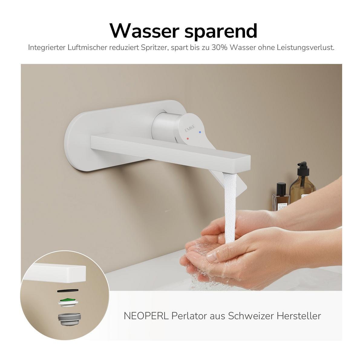 WASCHTISCHARMATUR mit Luftsprudler Messing Weiß 21/21,5 cm - Weiß, Metall (21/7/28.8cm) - EMKE