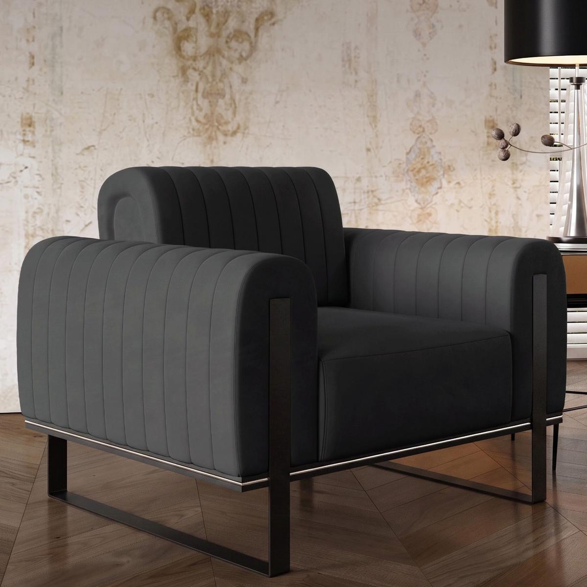 SESSEL Parissa 106 cm - Dunkelgrau/Schwarz, Holz/Metall (106/79/92cm) - Selsey