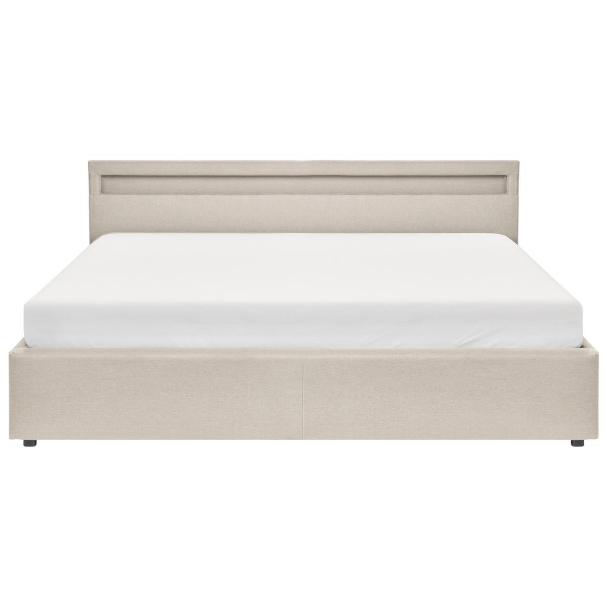 BETT mit Stauraum und LED-Beleuchtung 180/200 cm Stoff Beige Armelle - Beige, Textil (180/200cm) - Beliani
