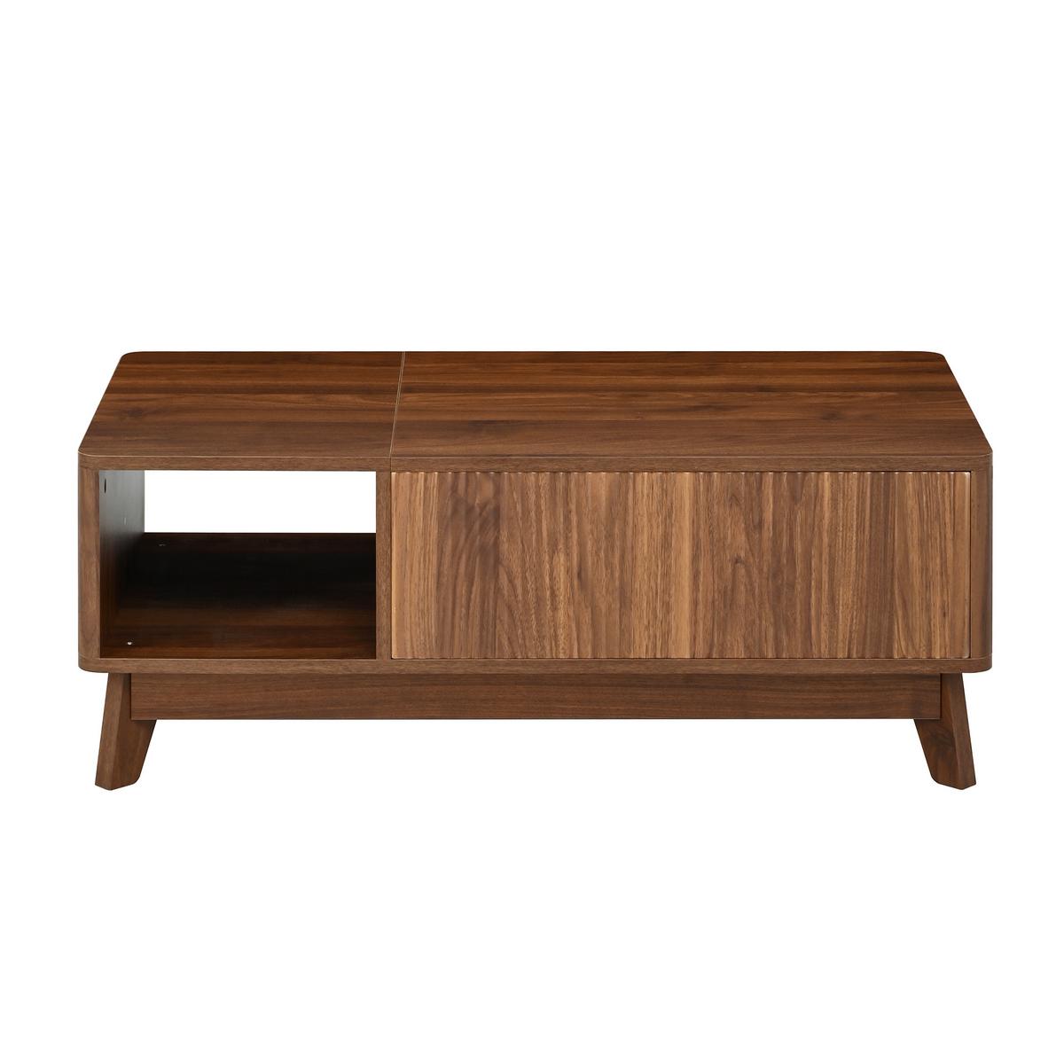 COUCHTISCH holzoptik & 3d-wellen-design mit lift-funktion & verstecktem stauraum - Walnussfarben, Holzwerkstoff (48/95/50cm) - Urban Meuble