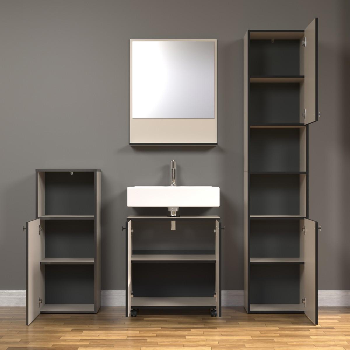 BADEZIMMERSÄULE mit Rillen, 2 Türen und 2 Fächern - purebliss 112/15/44,5 cm - Hellgrau, Holzwerkstoff (40/186/31cm) - Trendteam