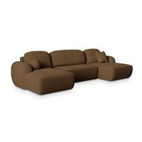 WOHNLANDSCHAFT SAVONA N Braun Boucle-Stoff mit Schlaffunktion - Schwarz/Braun, Holz/Kunststoff (320/90/148cm) - MASSENO