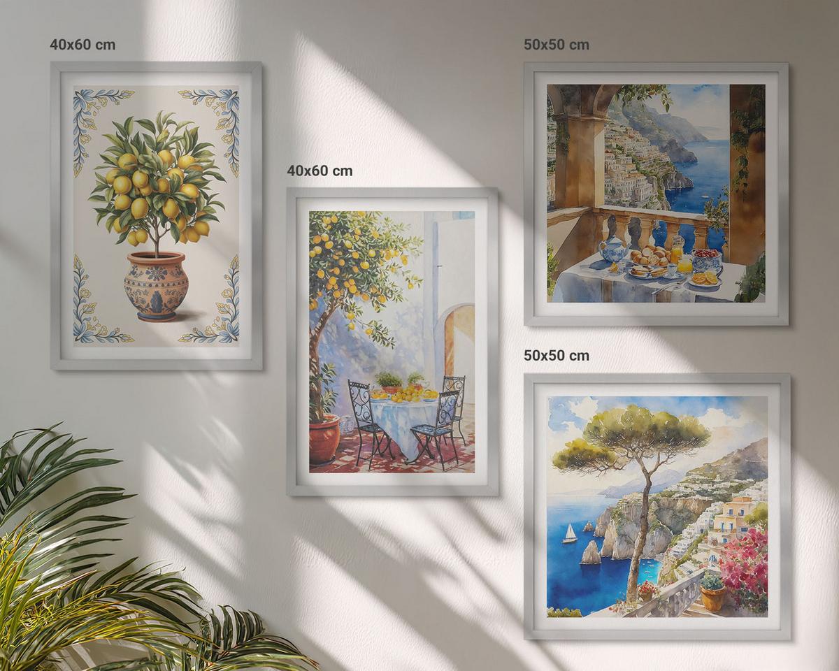 BILDER SET 4er Set - 50x50 cm & 40x60 cm Silberner Rahmen - Tisch aus Zitronenbaum - Silberfarben, Kunststoff (50/50cm) - TULUP