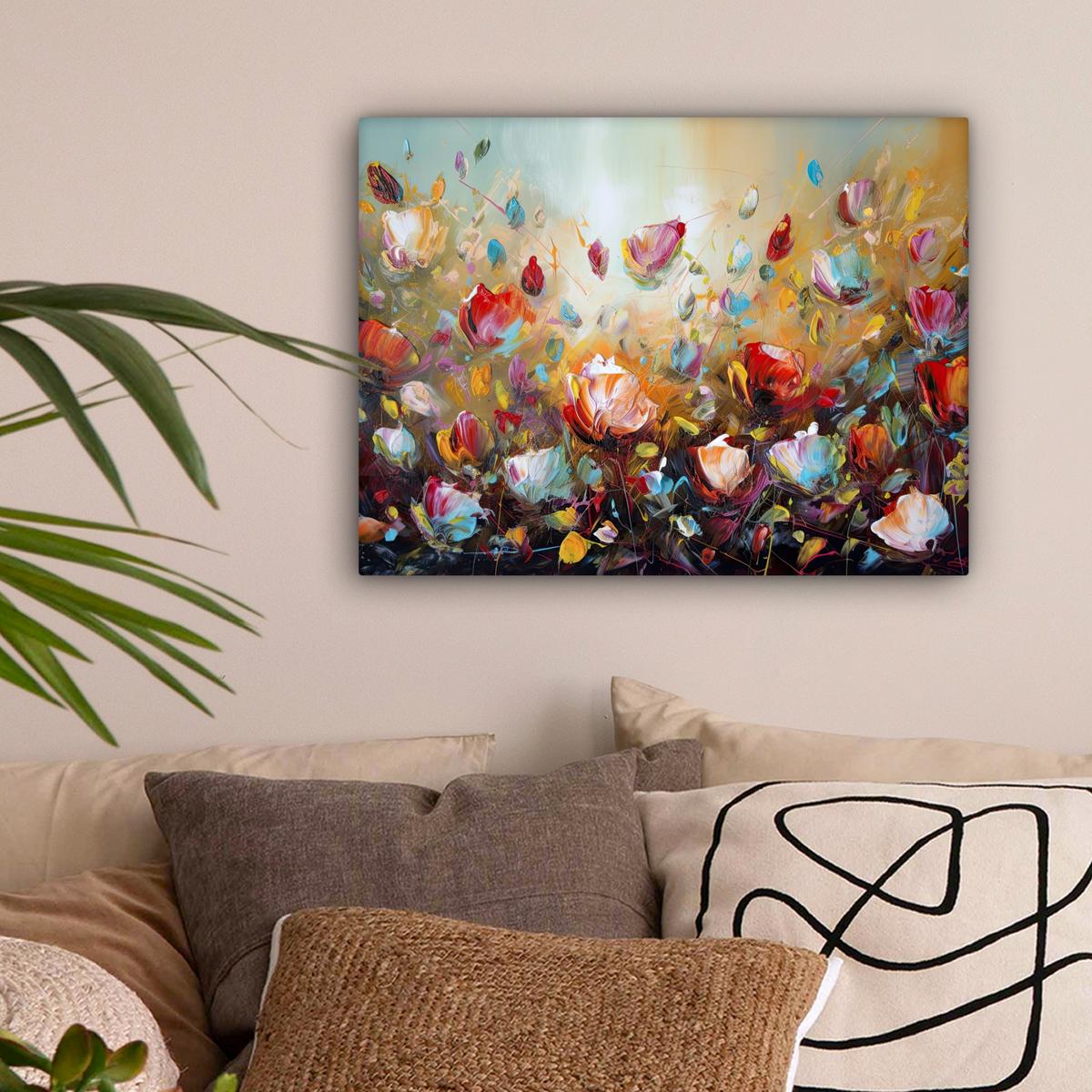 LEINWANDBILD Blumen - Kunst - Natur - Ölgemälde Wandbild 40x30 cm - Multicolor, Textil (40/30cm) - MuchoWow