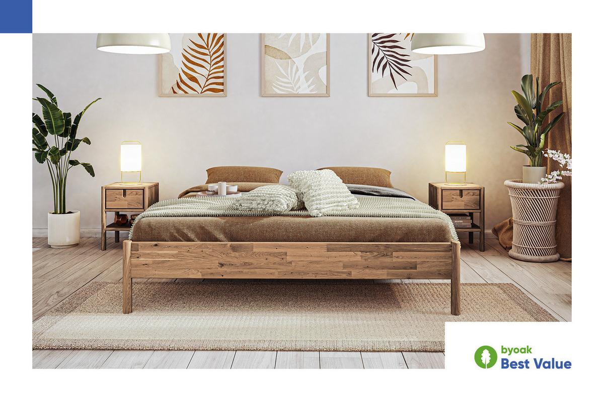 MASSIVHOLZBETT AGNES 140x200 OHNE HOLZKOPFTEIL Wildeiche - Wildeiche, Holz (140/200cm) - byoak