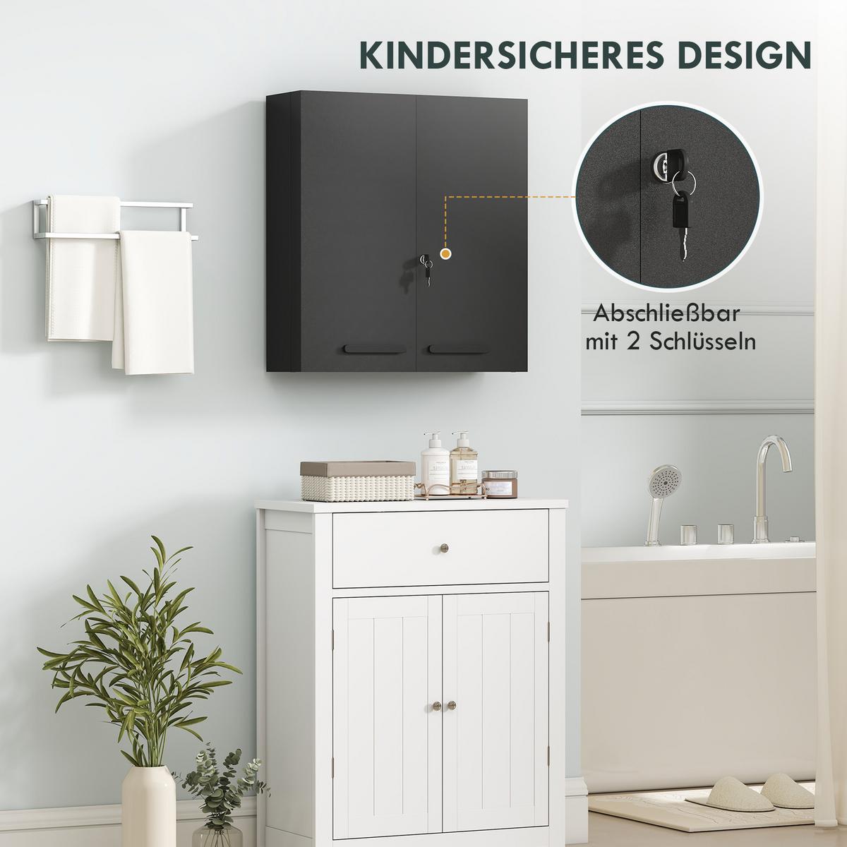 MEDIZINSCHRANK Kaltgewalzter-Stahl Schwarz - Schwarz, Metall (18/60/55cm) - Kleankin