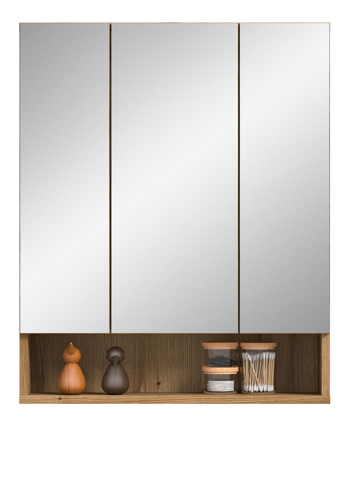 SPIEGELSCHRANK Eiche Evoke 3-türig 60 cm, Badezimmer Schrank mit 10 Fächern - Eichefarben, Glas/Holzwerkstoff (60/74/18cm) - Inn.Furn