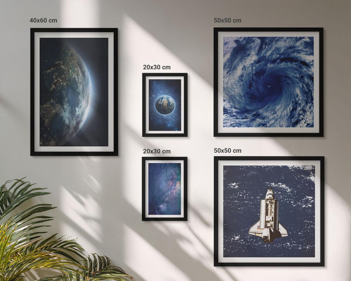 BILDER SET 5er Set - 50x50 cm & 20x30 cm & 40x60 cm Schwarzer Rahmen - Erde Weltraumsturm Galaxie - Schwarz, Kunststoff (40/60cm) - TULUP
