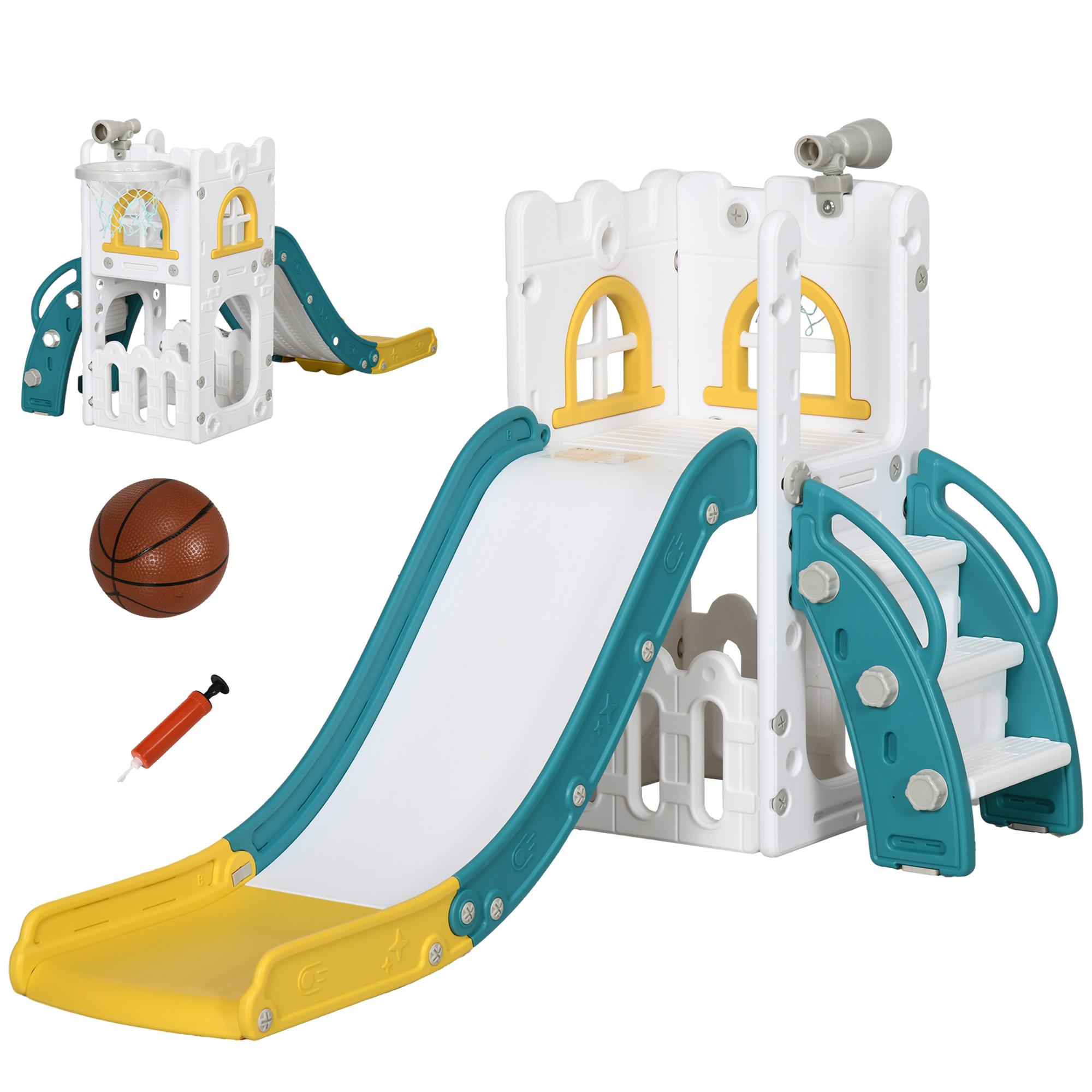 KINDERRUTSCHE 5 in 1 Kleinkinderrutsche mit Basketballkorb Teleskop Gelb - Gelb, Kunststoff (177/92/70cm) - AIYAPLAY