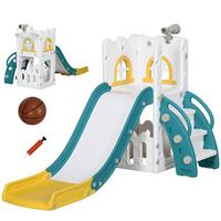 KINDERRUTSCHE 5 in 1 Kleinkinderrutsche mit Basketballkorb Teleskop Gelb - Gelb, Kunststoff (177/92/70cm) - AIYAPLAY