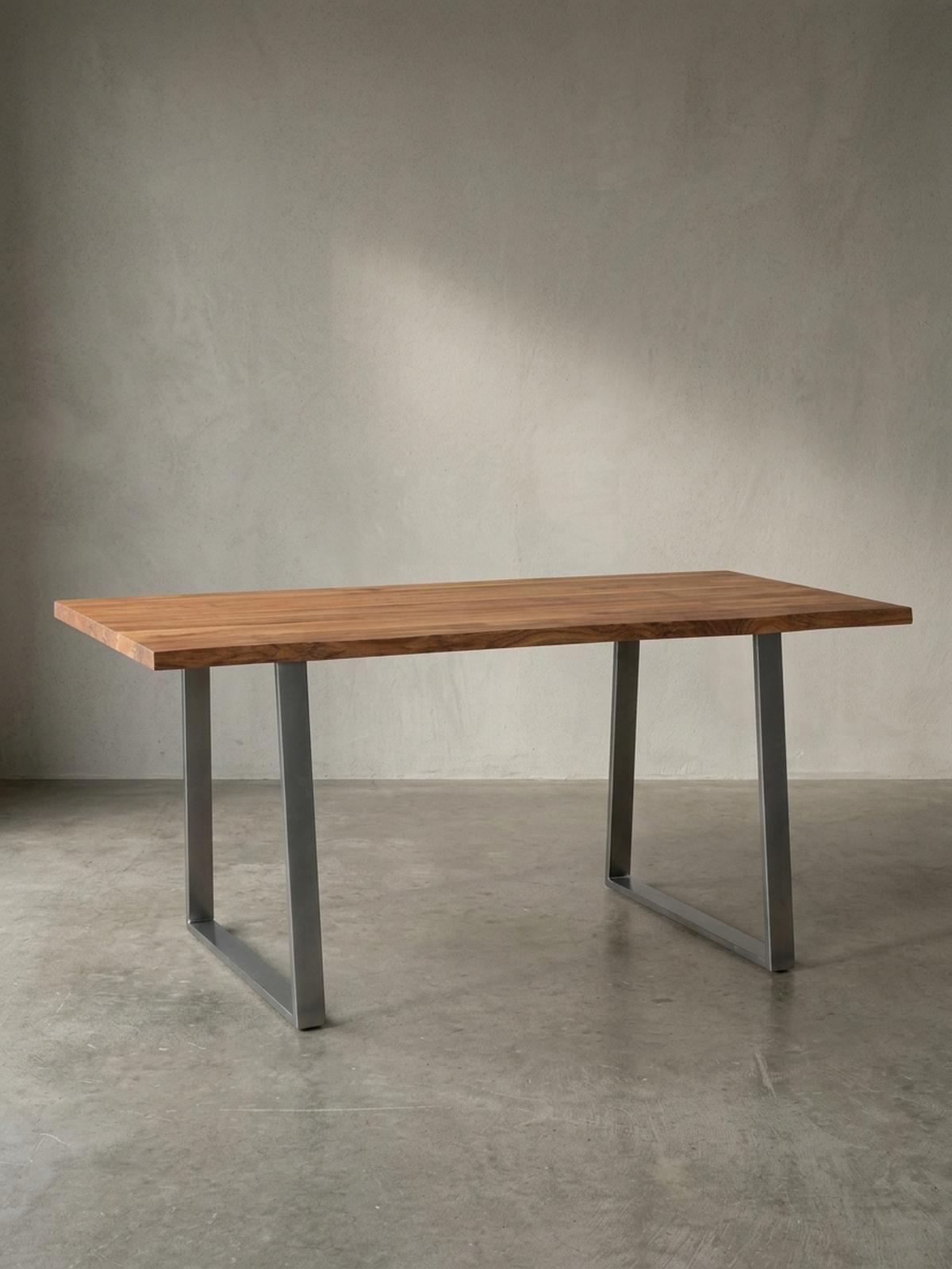 ESSTISCH Massivholz Baumkante Metallgestell Handgefertigt TARN, Goldbraun-Chrom 180x90x76 cm - Chromfarben/Braun, Holz/Metall (90/180/76cm) - KADIMA DESIGN