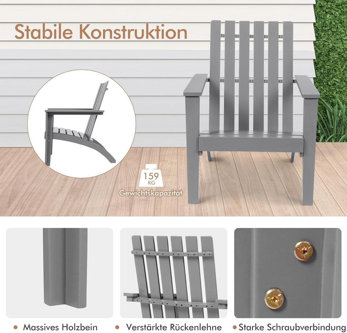 STUHL Grau - Grau, Holz (73/86/67.5cm) - COSTWAY