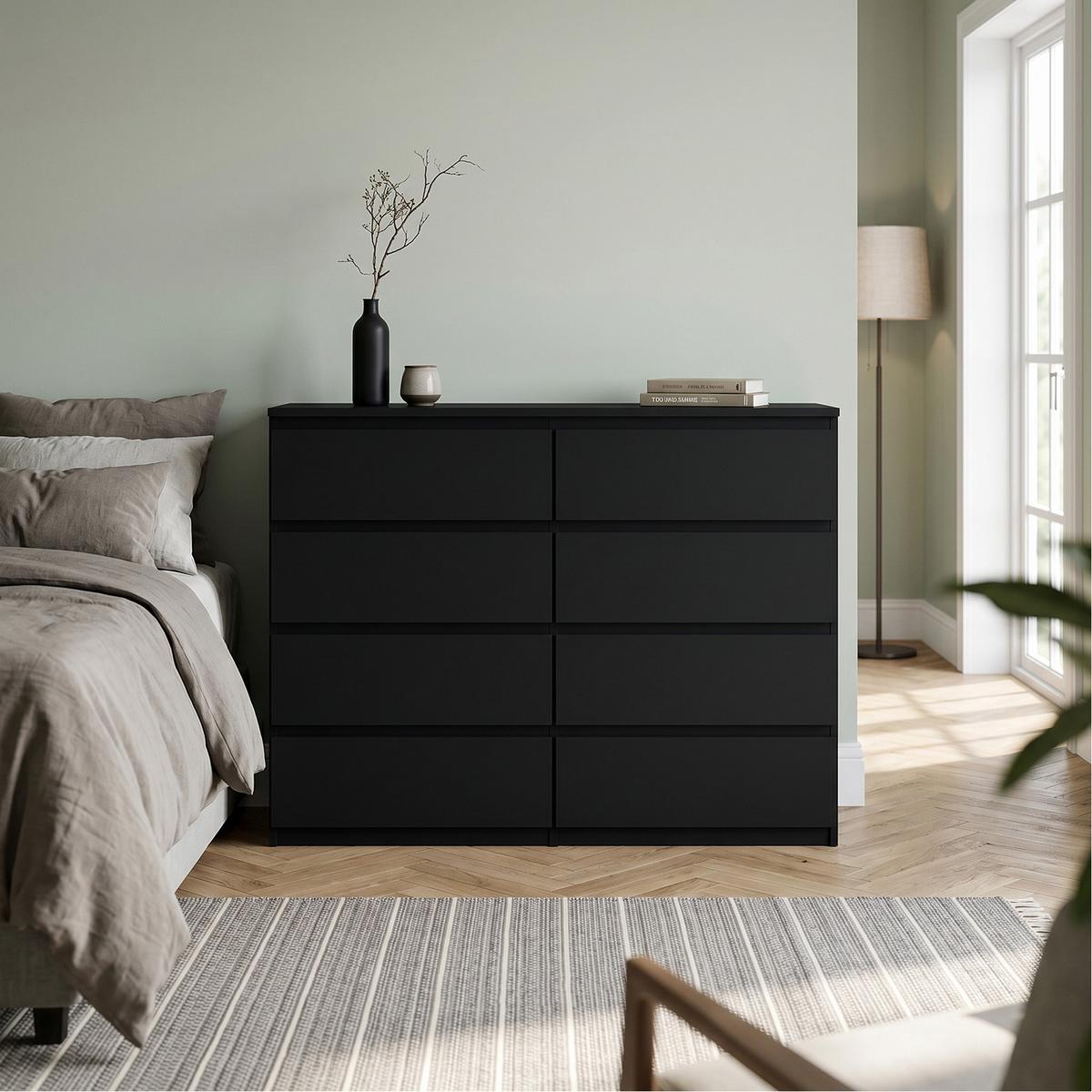 KOMMODE NUDO 120/101,5/39cm mit 8 Schubladen Türen Schwarz - Schwarz, Holzwerkstoff (120/101.5/39cm) - MASSENO
