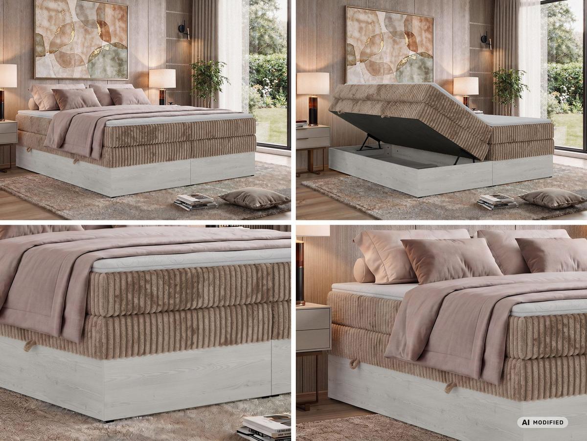 BOXSPRINGBETT NORDIC ZERO KING 180/200 - Braun Cord - Topper Visco - H3 - Schwarz/Braun, Kunststoff/Textil (180/200cm) - MKS
