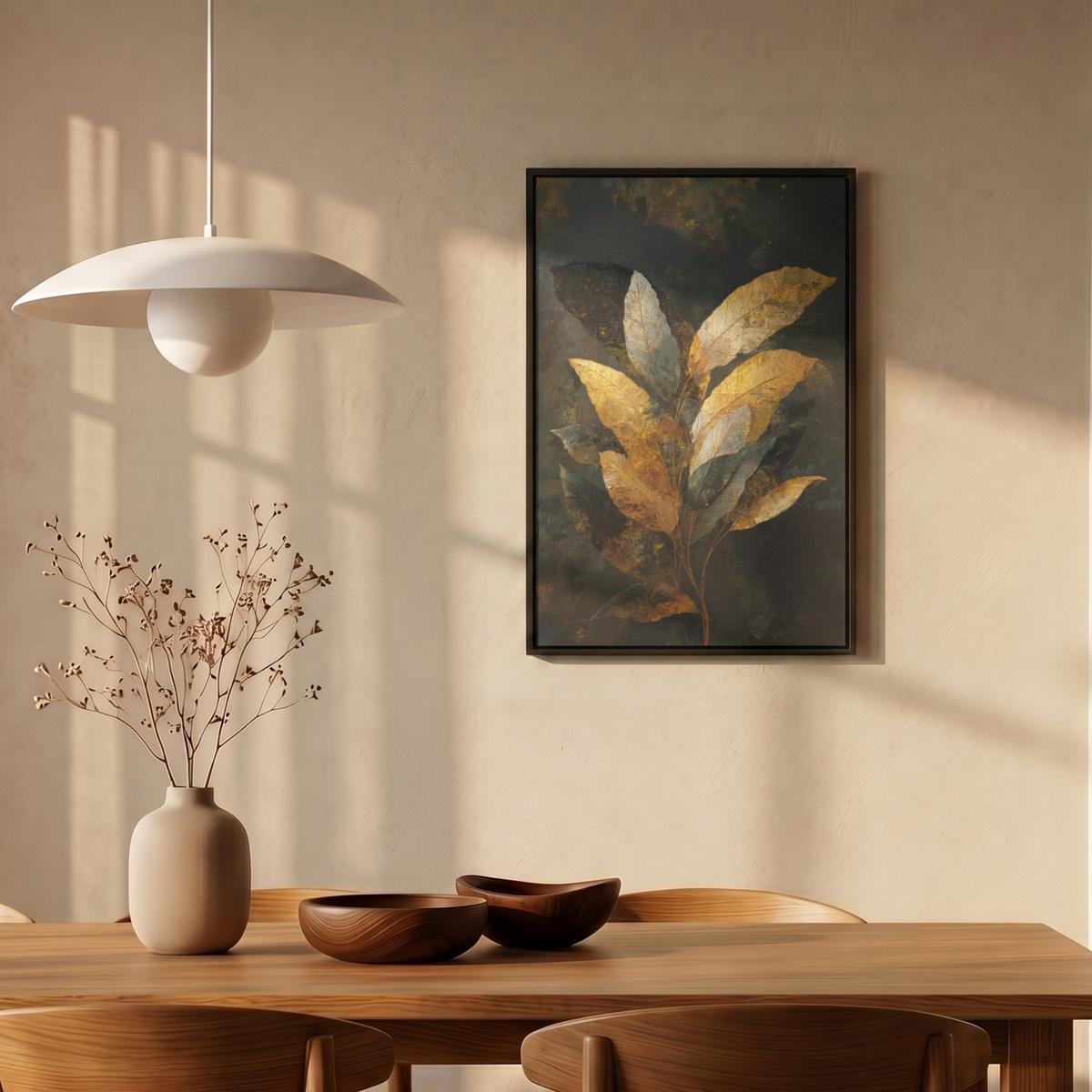 LEINWAND Bilder mit Rahmen - Golden Leaf Komposition - Botanical Luxury - 40x60 - Goldfarben, Textil (40/60cm) - MuchoWow