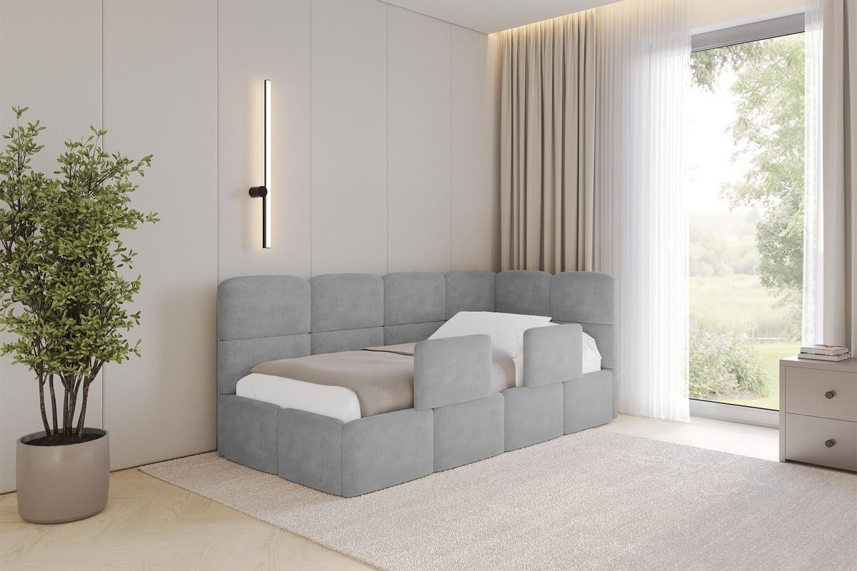 EINZELLBETT Jugendbett mit Bettkasten, Links - KIVY 90x200 Grau - Hellgrau, Holzwerkstoff/Textil (90/200cm) - ALTDECOR