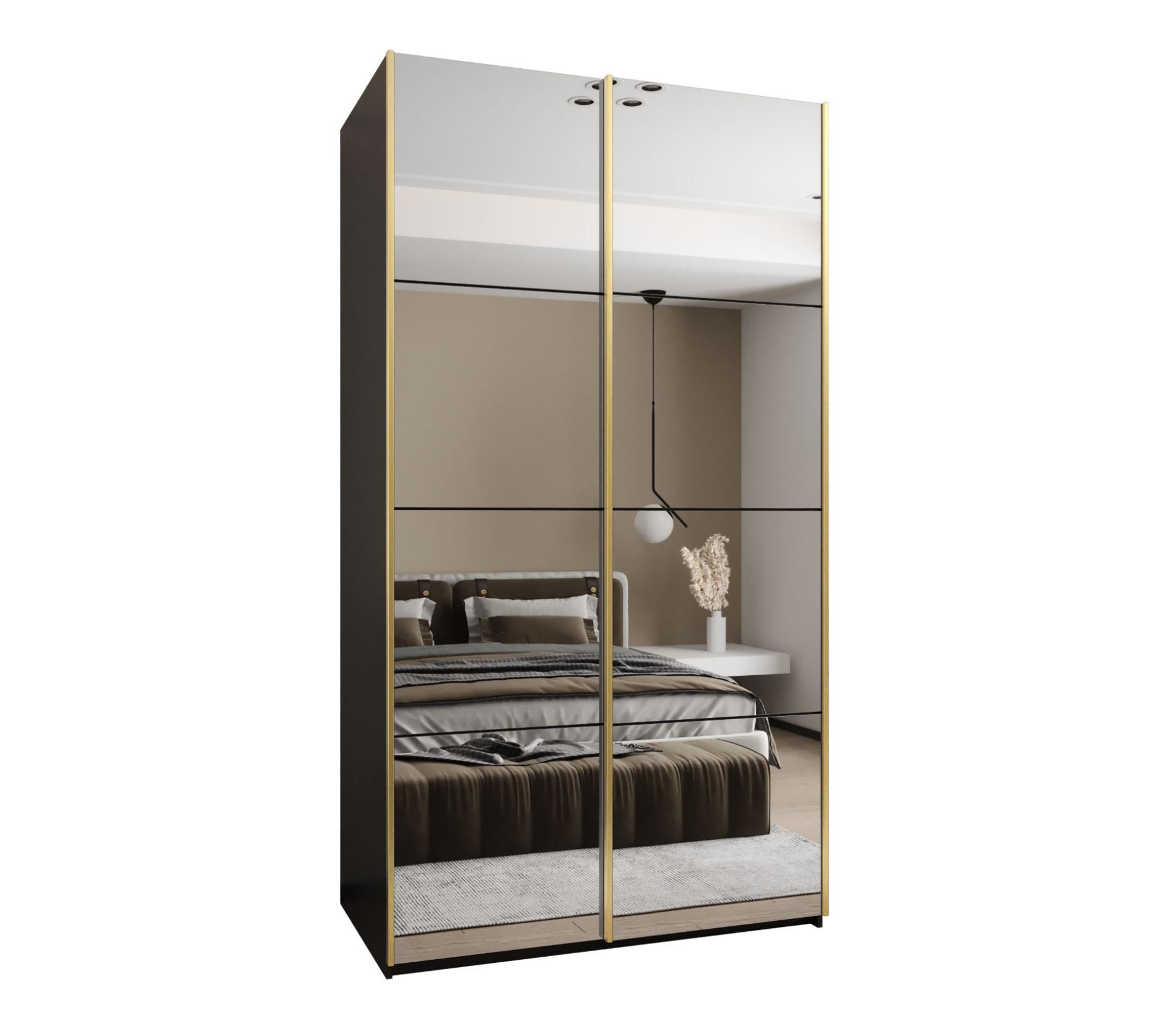 SCHWEBETÜRENSCHRANK 245,5/140/64 2-türig - Goldfarben/Schwarz, Holz/Metall (140/245/64cm) - Abiks Möbel