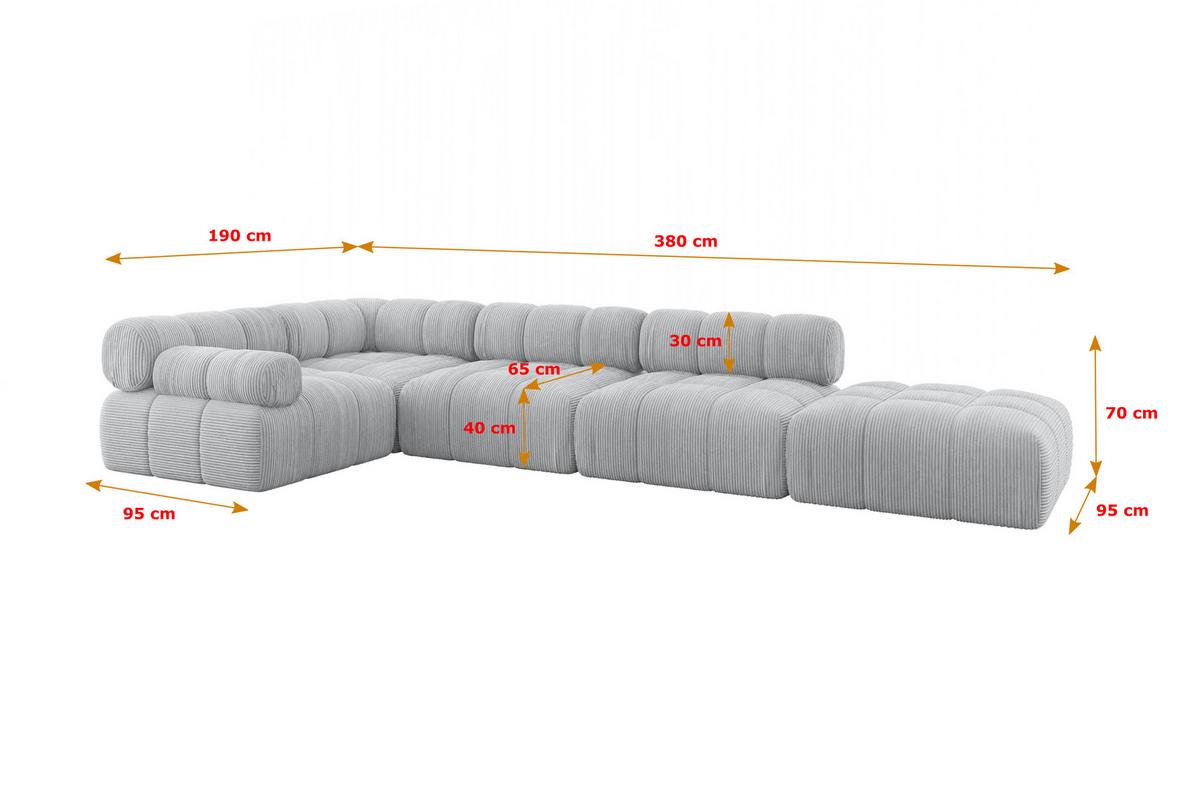 ECKSOFA modulares Sofa Felto-L2 - 380x190x70 cm Grau Cord - Grau, Holzwerkstoff/Textil (380/190cm) - ALTDECOR
