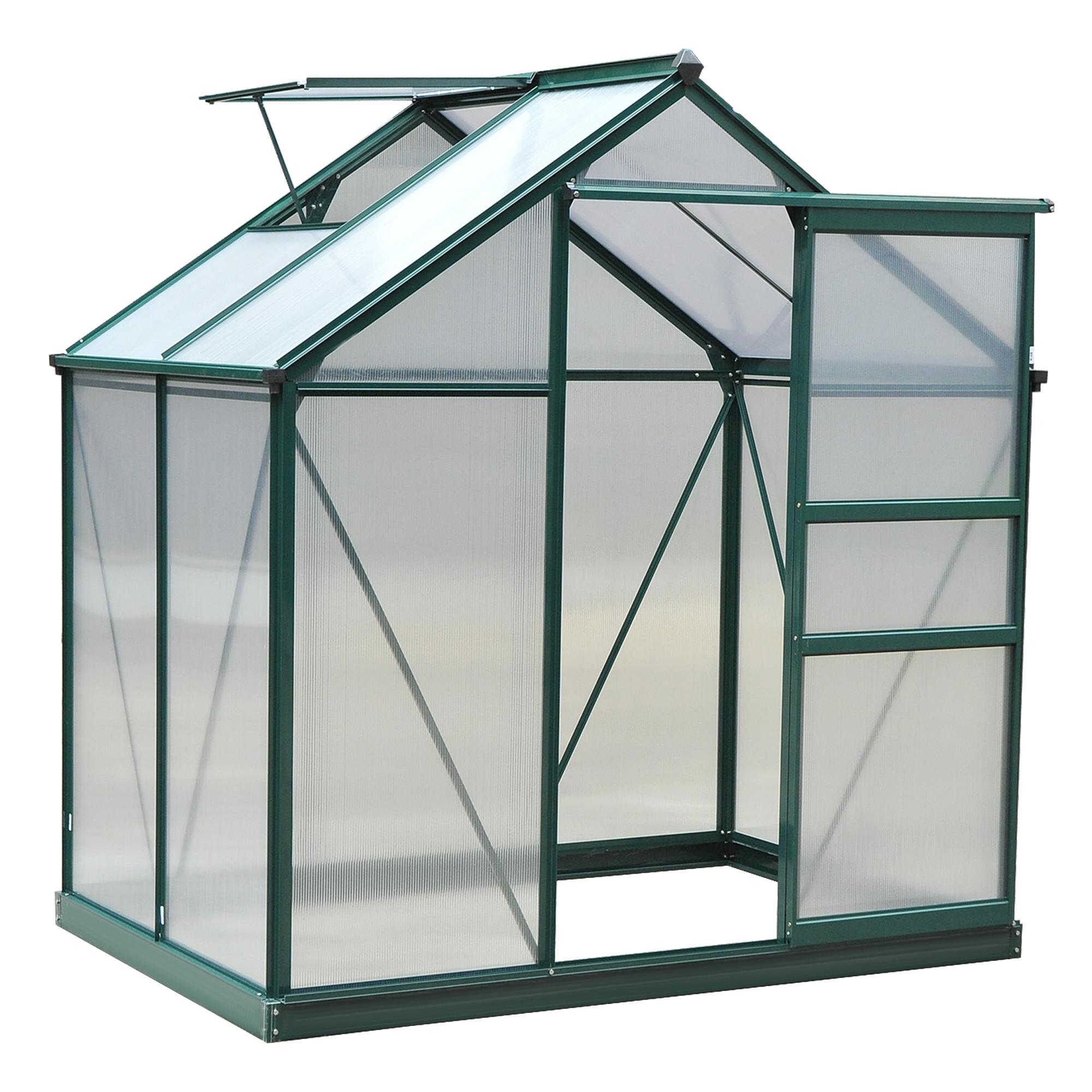 GEWÄCHSHAUS mit Dachfenster mit Tür mit Fundament, Alu+Polycarbonat, Grün+Transparent - Grün, Metall (132/201/190cm) - Outsunny