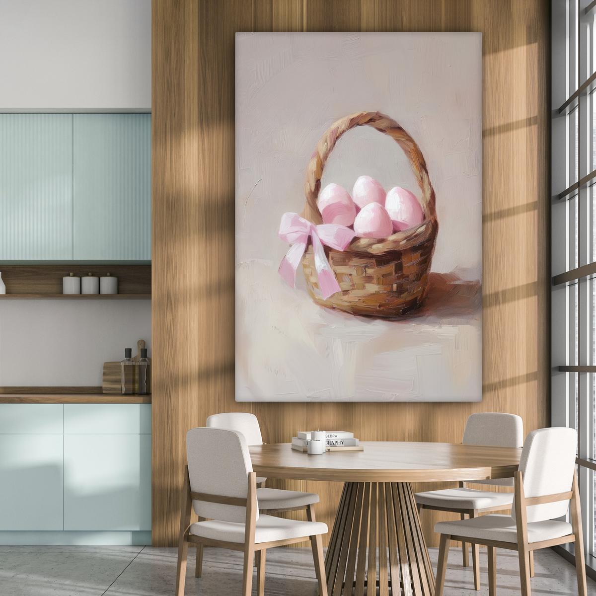 LEINWANDBILD Korb - Eier - Rosa Deko Groß 90x140 cm - Beige, Textil (90/140cm) - MuchoWow