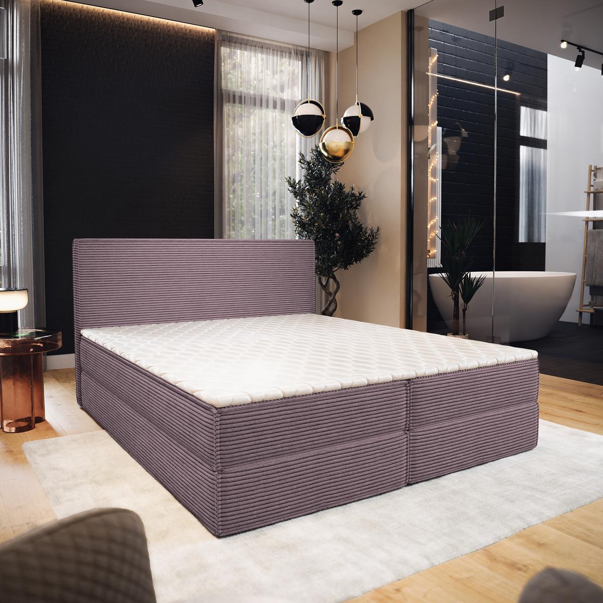 BOXBETT PELLIO 180x200 cm mit Matratze und Topper - Lila - Lila, Holz (180/200cm) - MASSENO