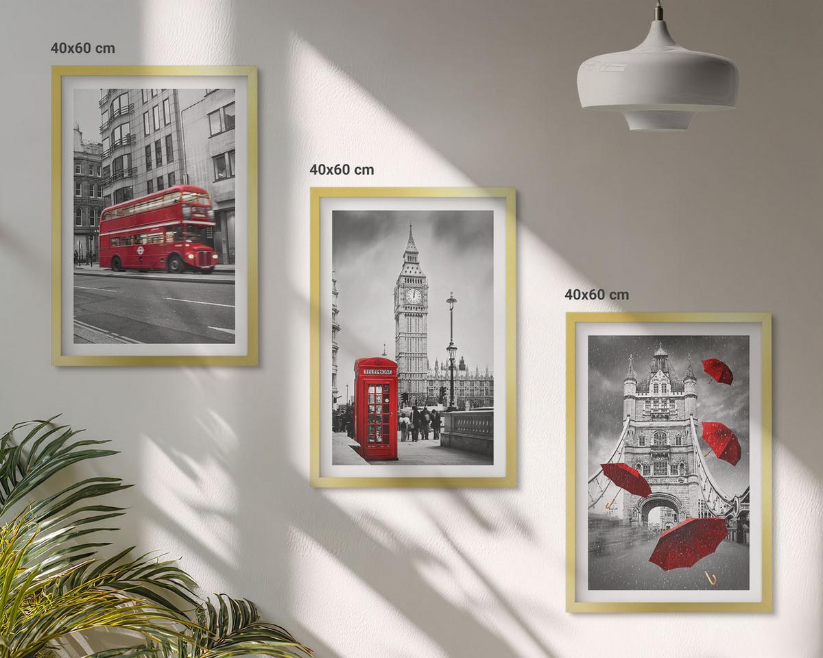BILDER SET 3er Set - 40x60 cm Goldrahmen - Red Accents London - Goldfarben, Kunststoff (40/60cm) - TULUP