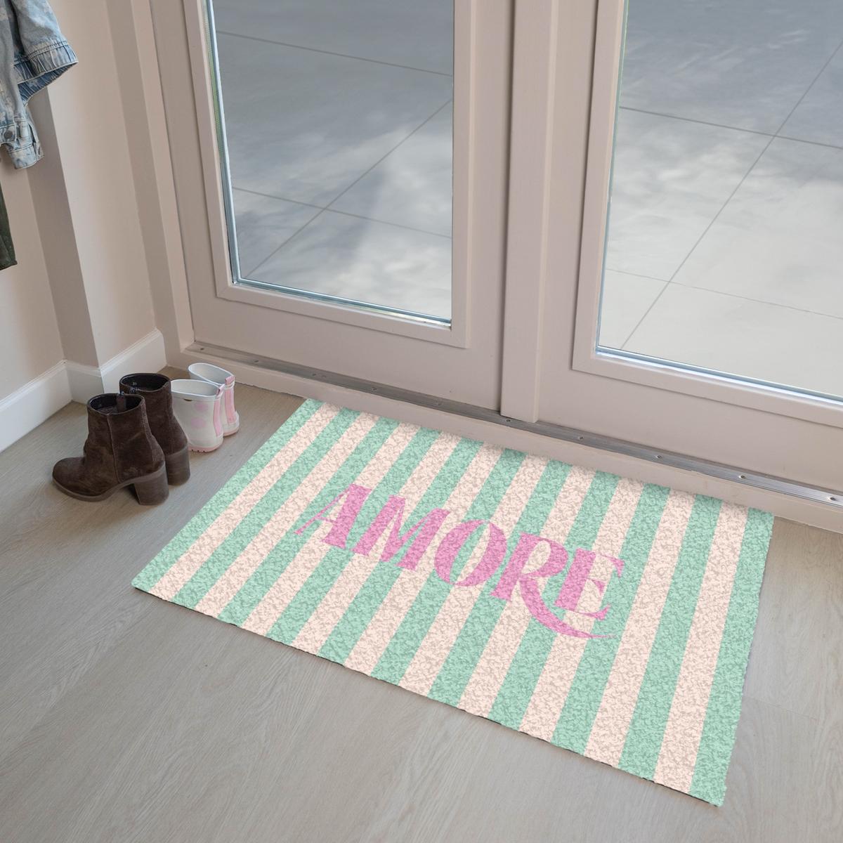 FUSSMATTE Rosa – Grün – Streifen – Amore 90x60 cm - Mintgrün, Kunststoff (90/0.4cm) - MuchoWow