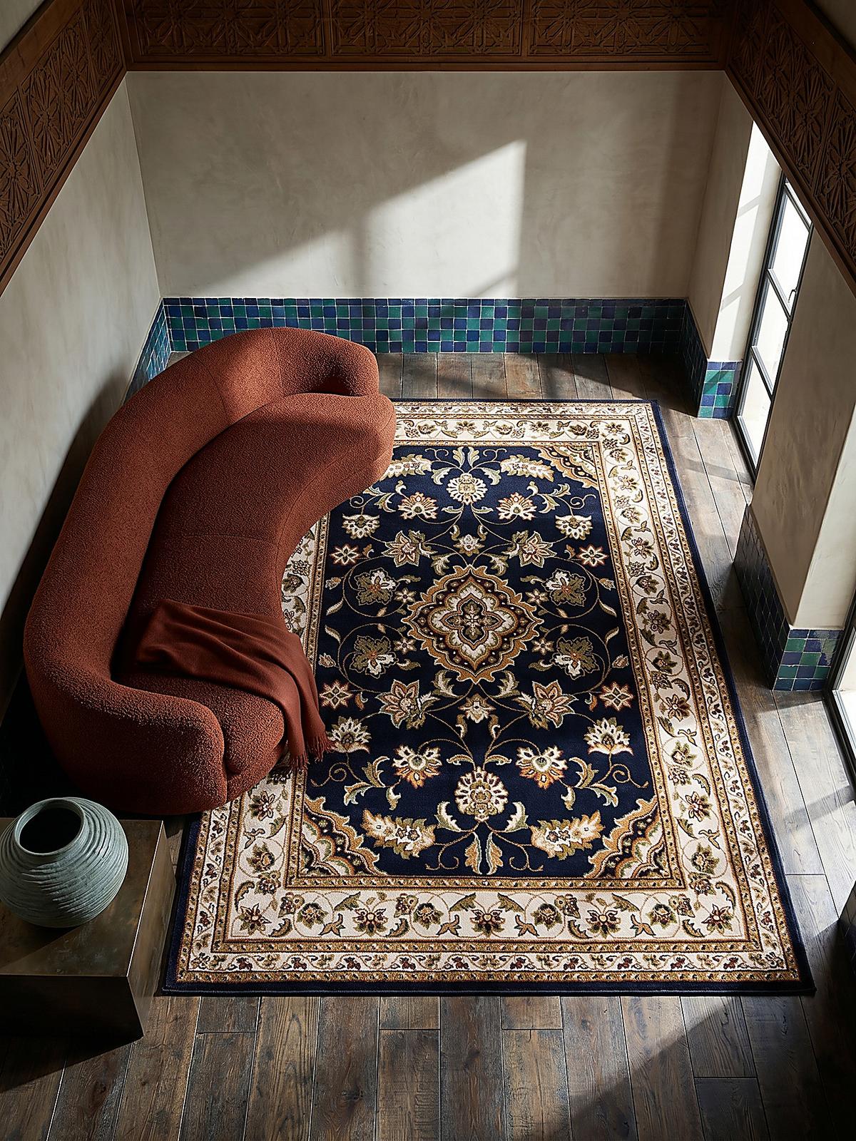 TEPPICH GLAZERT, klassisch-floral, Dunkelblau, 200 x 290 cm - Blau, Textil (290/200cm) - KADIMA DESIGN