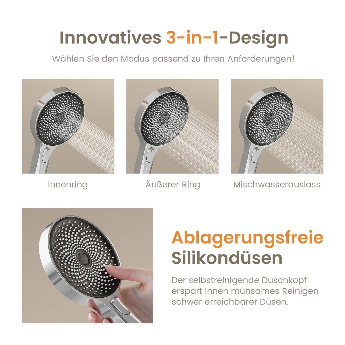 ÜBERKOPFBRAUSESET mit Thermostat Runde Überkopfbrause Vielseitig Chrom - Chromfarben, Metall (35.5/119/40cm) - EMKE