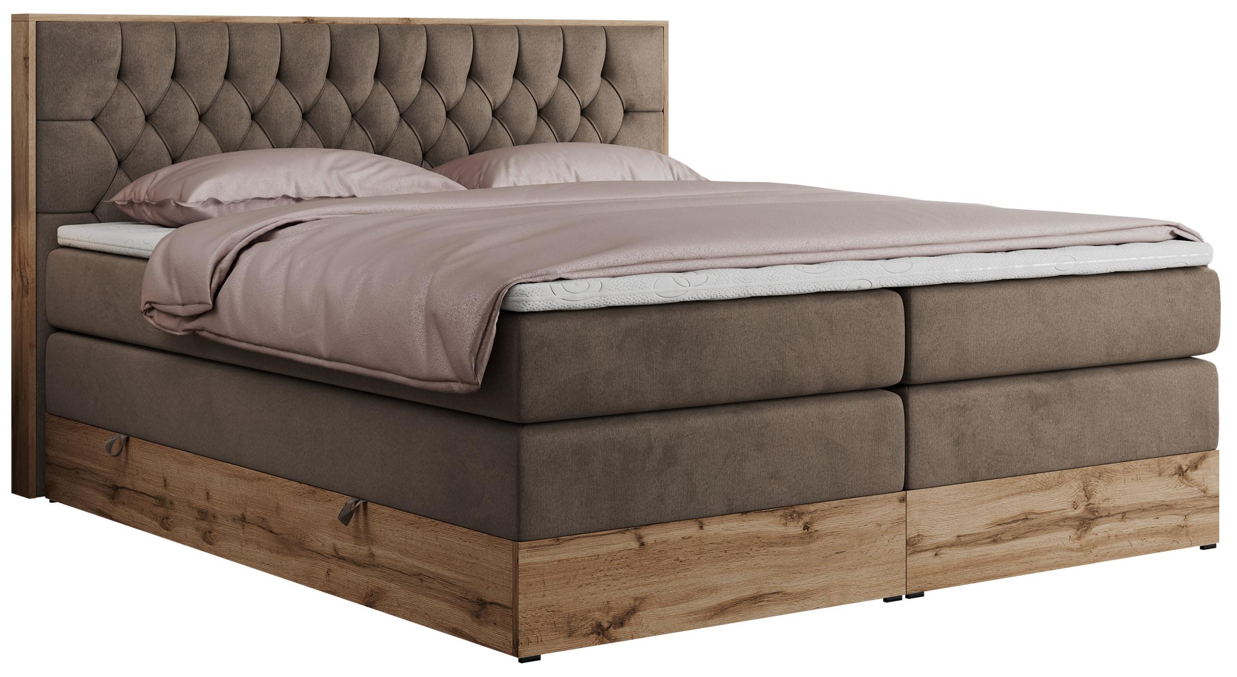 BOXSPRINGBETT AMORE KING 200/200 Braun Velvet - H3 - Braun, Holz/Textil (200/200cm) - MKS
