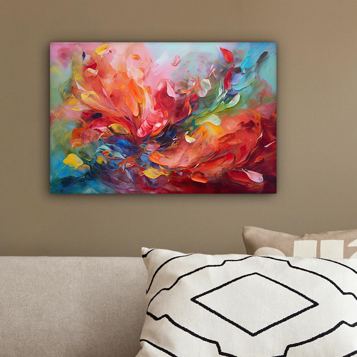LEINWANDBILD Ölgemälde - Kunst - Abstrakt - Farbenfroh Deko Schlafzimmer 30x20 cm - Altrosa, Textil (30/20cm) - MuchoWow