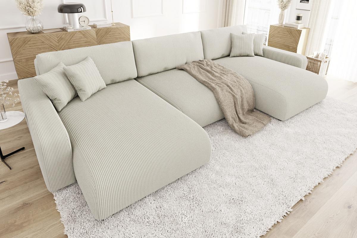 WOHNLANDSCHAFT Emma Beige Cord - Beige/Schwarz, Holz/Kunststoff (332/78/170cm) - S-Style Möbel