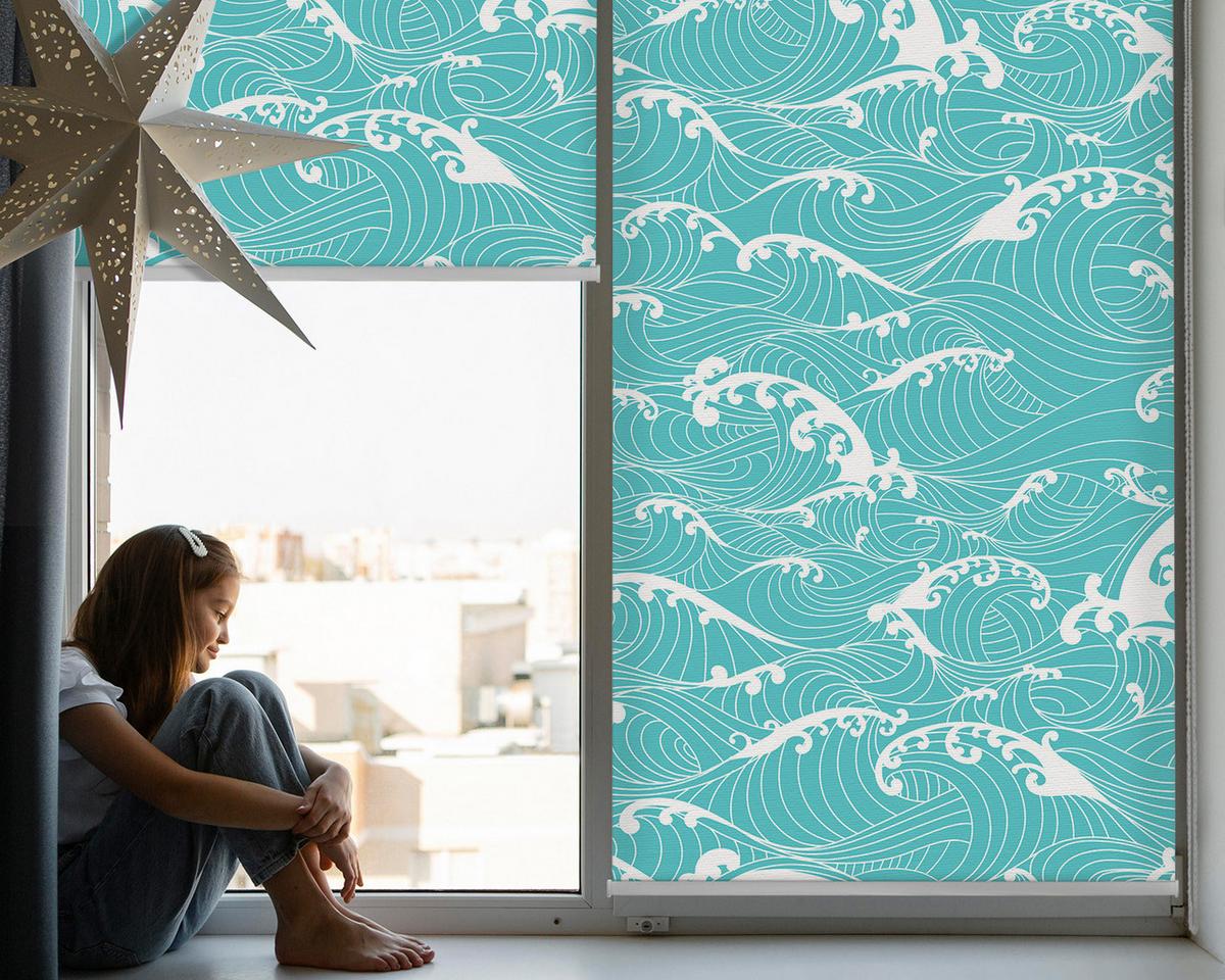 INNENROLLO - Fensterrollo - Rollo - 100x100 cm - Wellen - Blau, Kunststoff (100/100/0.5cm) - TULUP