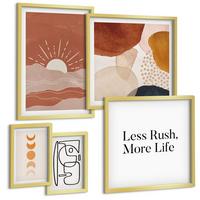 BILDER SET 5er Set - 50x50 cm & 20x30 cm & 40x60 cm Goldrahmen - Abstrakte Formen und Farben - Goldfarben, Kunststoff (40/60cm) - TULUP
