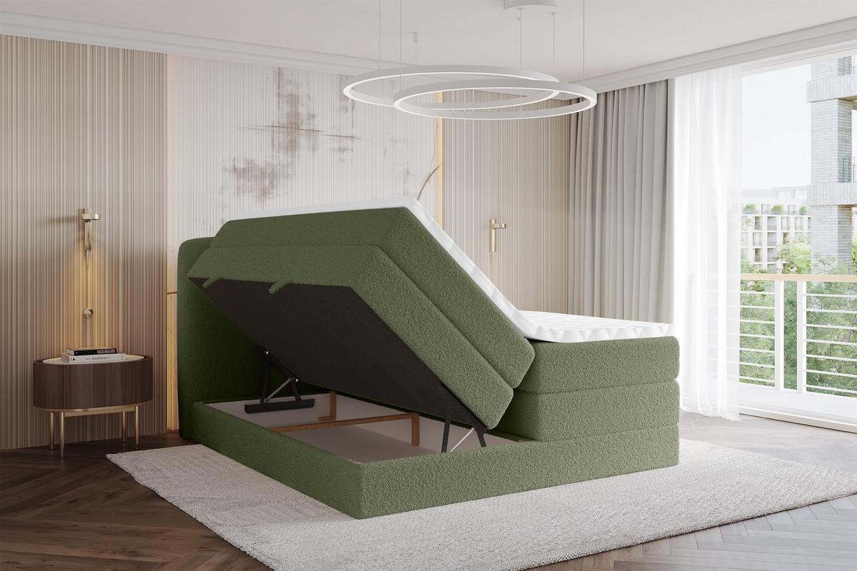 BOXSPRINGBETT mit Matratze H3/H4 - NINA KING - 200x200 cm Grün - Dunkelgrün, Holzwerkstoff (200/200cm) - ALTDECOR