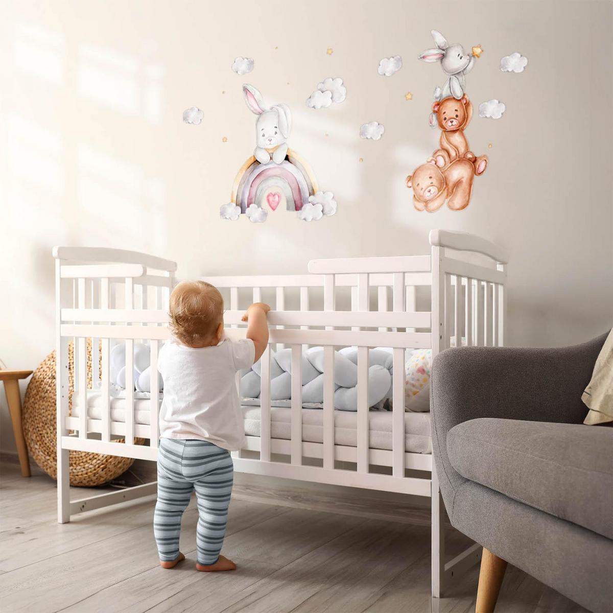 WANDAUFKLEBER 80x134cm - Hasen und Wolken - Multicolor, Kunststoff (80/134/0.1cm) - Wallfluent