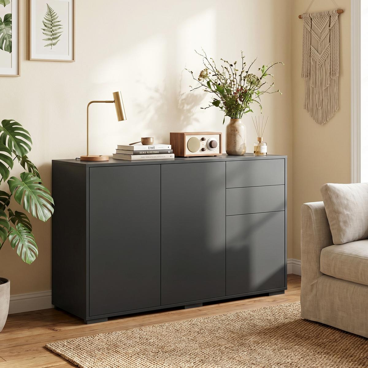 STANDSCHRANK Spanplatte Schwarz - Schwarz, Holzwerkstoff/Kunststoff (36/74/117cm) - HOMCOM