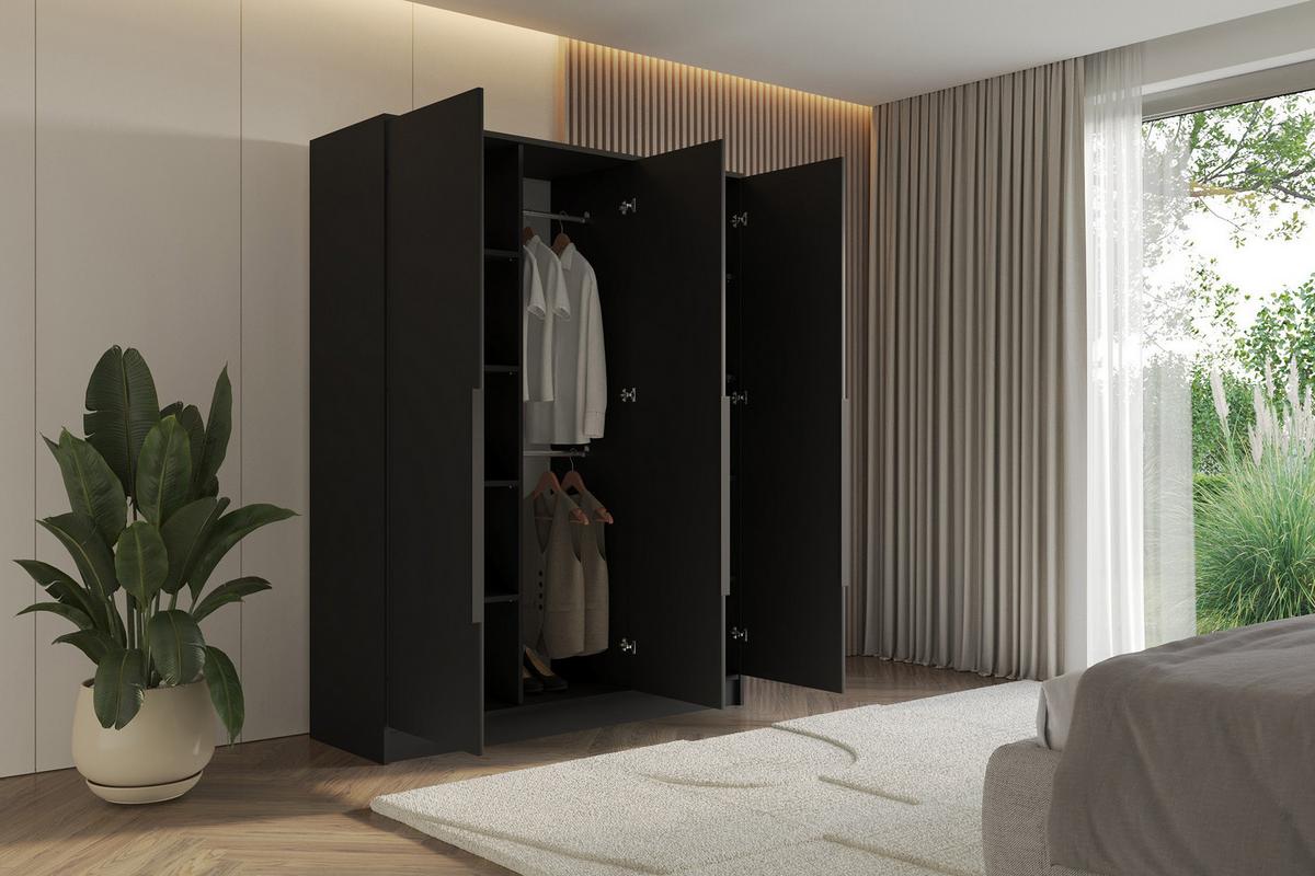 KLEIDERSCHRANK - LESE - 150 - Schwarz - Schwarz Hochglanz/Schwarz, Holzwerkstoff (150/200/51cm) - ALTDECOR