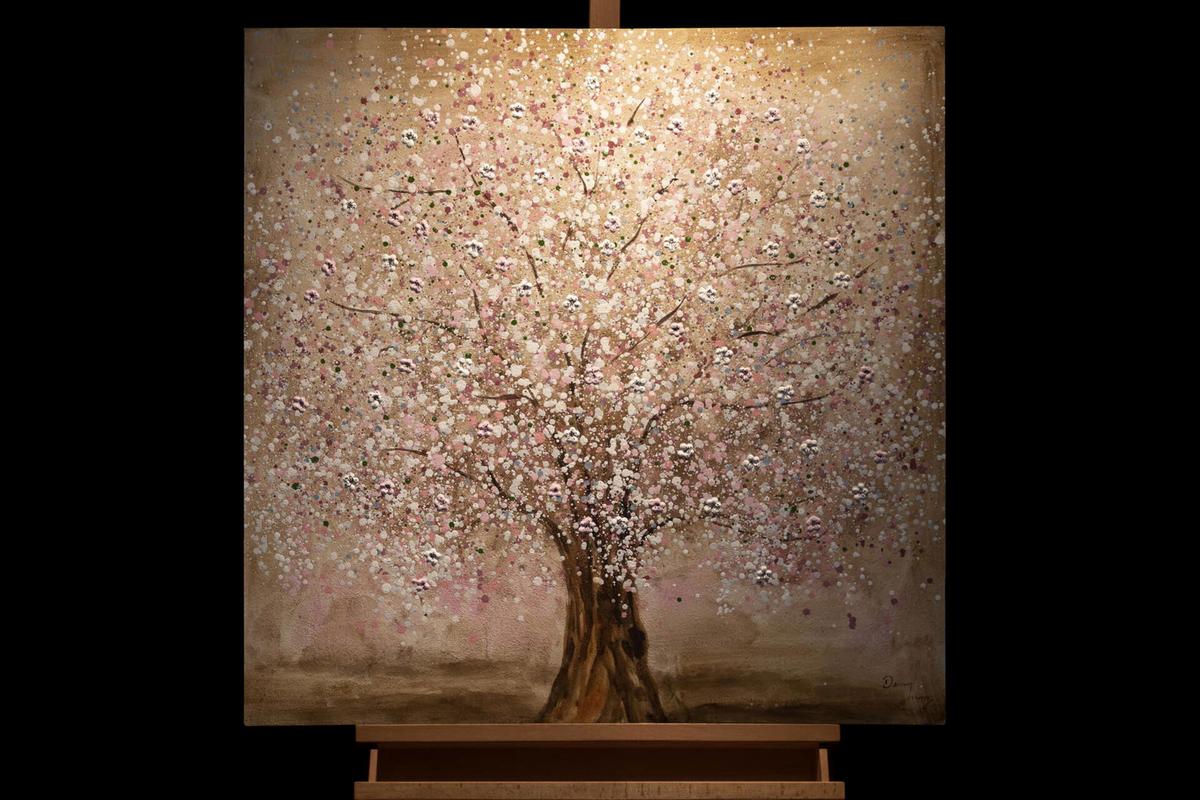 ACRYLBILD HANDGEMALT 80/80 cm - Pink/Braun, Holz/Textil (80/80cm) - KUNSTLOFT