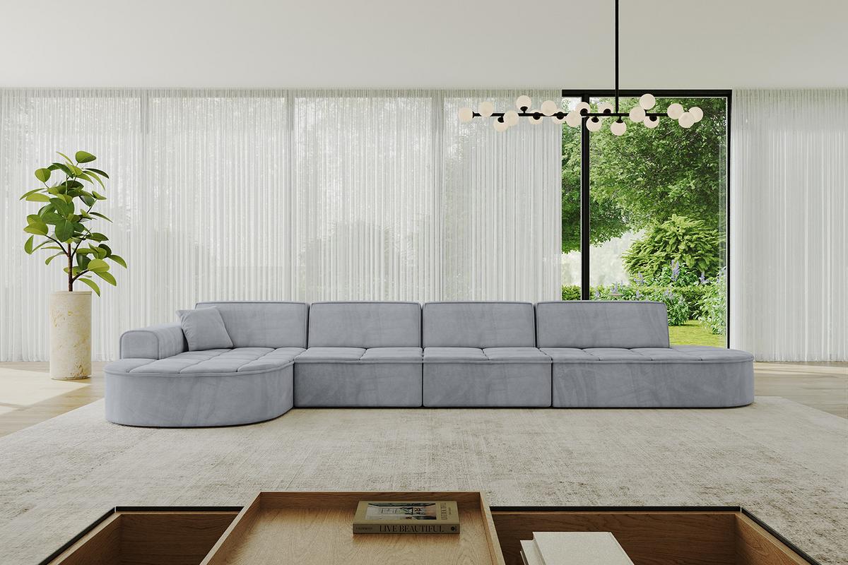 ECKSOFA Ottomane Links TARO-L3 - 413x171x79,5 cm Hellgrau - Grau, Holzwerkstoff/Textil (413/171cm) - ALTDECOR