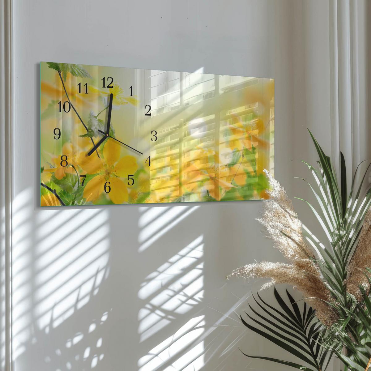 WANDUHR aus Glas 60x30 cm - Blumen - Gelb, Glas (60/30/0.4cm) - TULUP