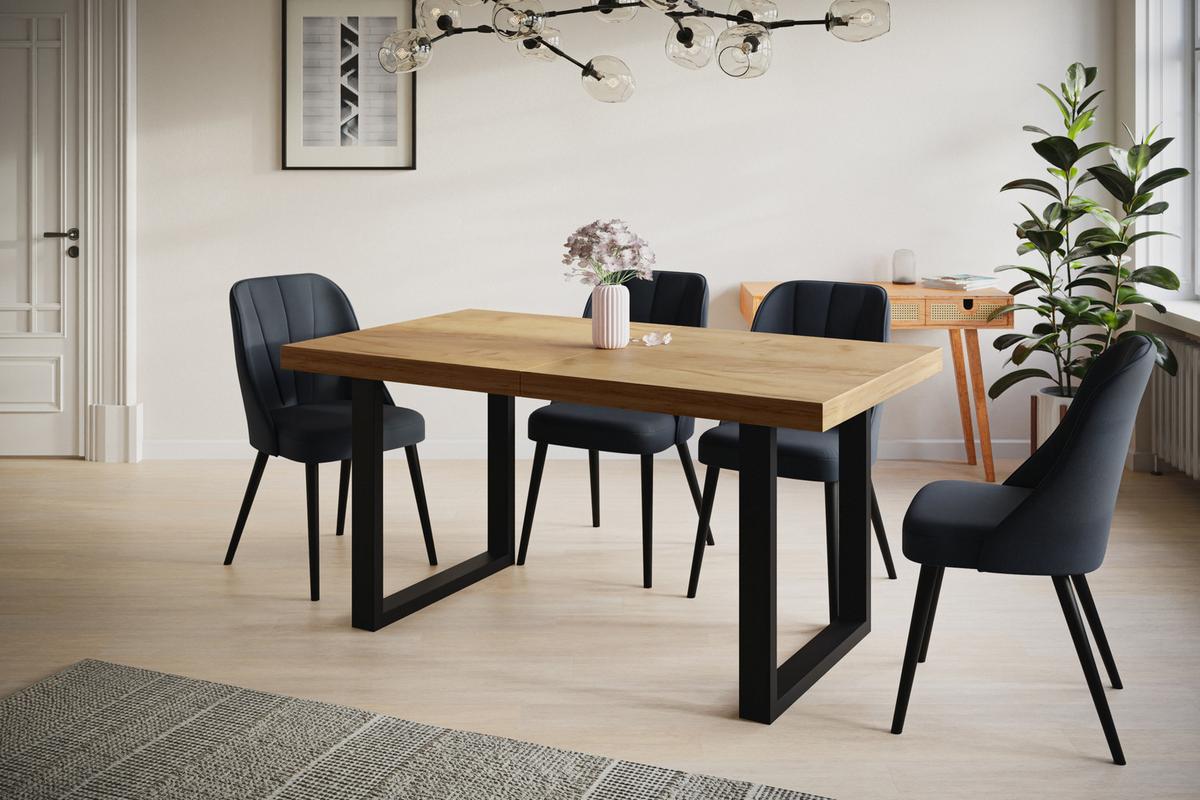 INDUSTRIELLER Esszimmertisch LOFT-U, ausziehbarer Tisch, Größe: 180-280X90X77 cm, Wohnzimmertisch Farbe: CRAFT, mit Metallbeinen in Farbe Schwarz - Schwarz/Braun, Holzwerkstoff (180/90/77cm) - Alpi-Möbel
