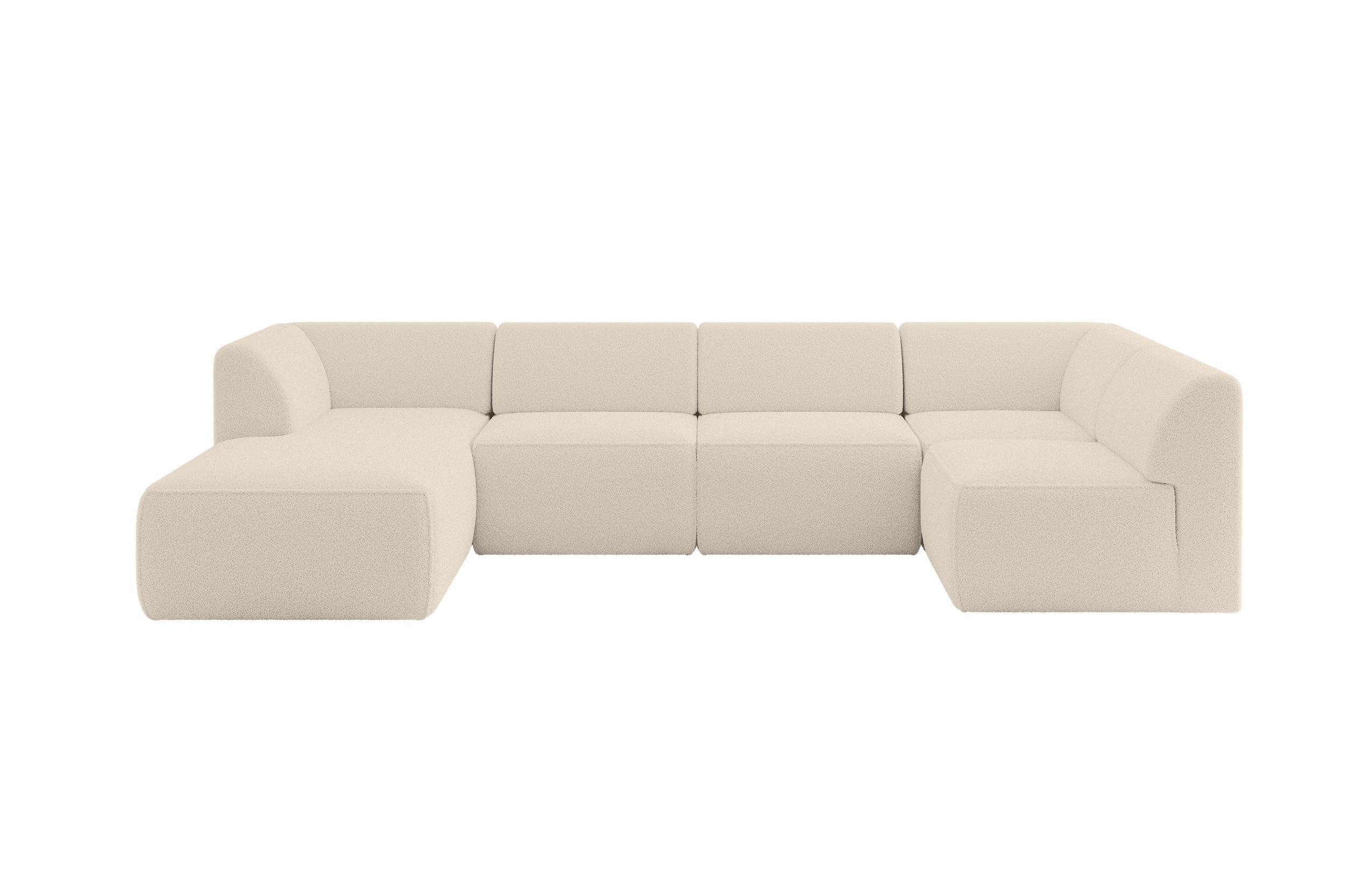 WOHNLANDSCHAFT Ottomane Links MOVO-L 345x180x78 cm Dunkelbegie Bouclé - Cappuccino, Holzwerkstoff/Kunststoff (345/78/180cm) - ALTDECOR