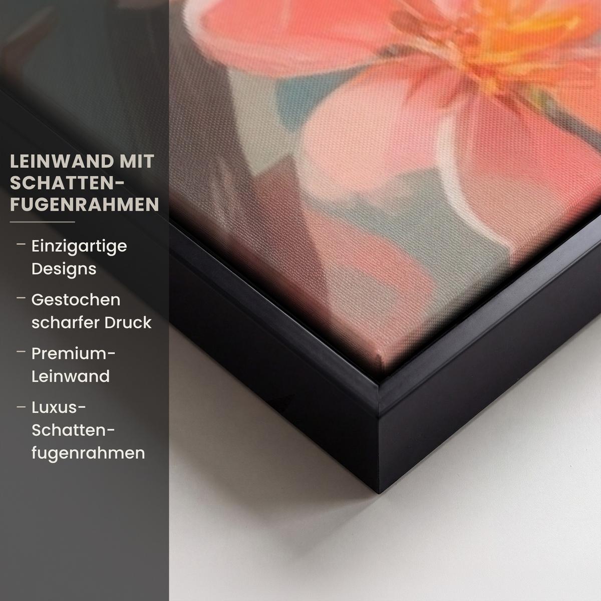LEINWAND Bilder mit Rahmen - Rotkehlchen - Zierpflanze - Blütenzweig - 90x140 - Hellrosa, Textil (90/140cm) - MuchoWow