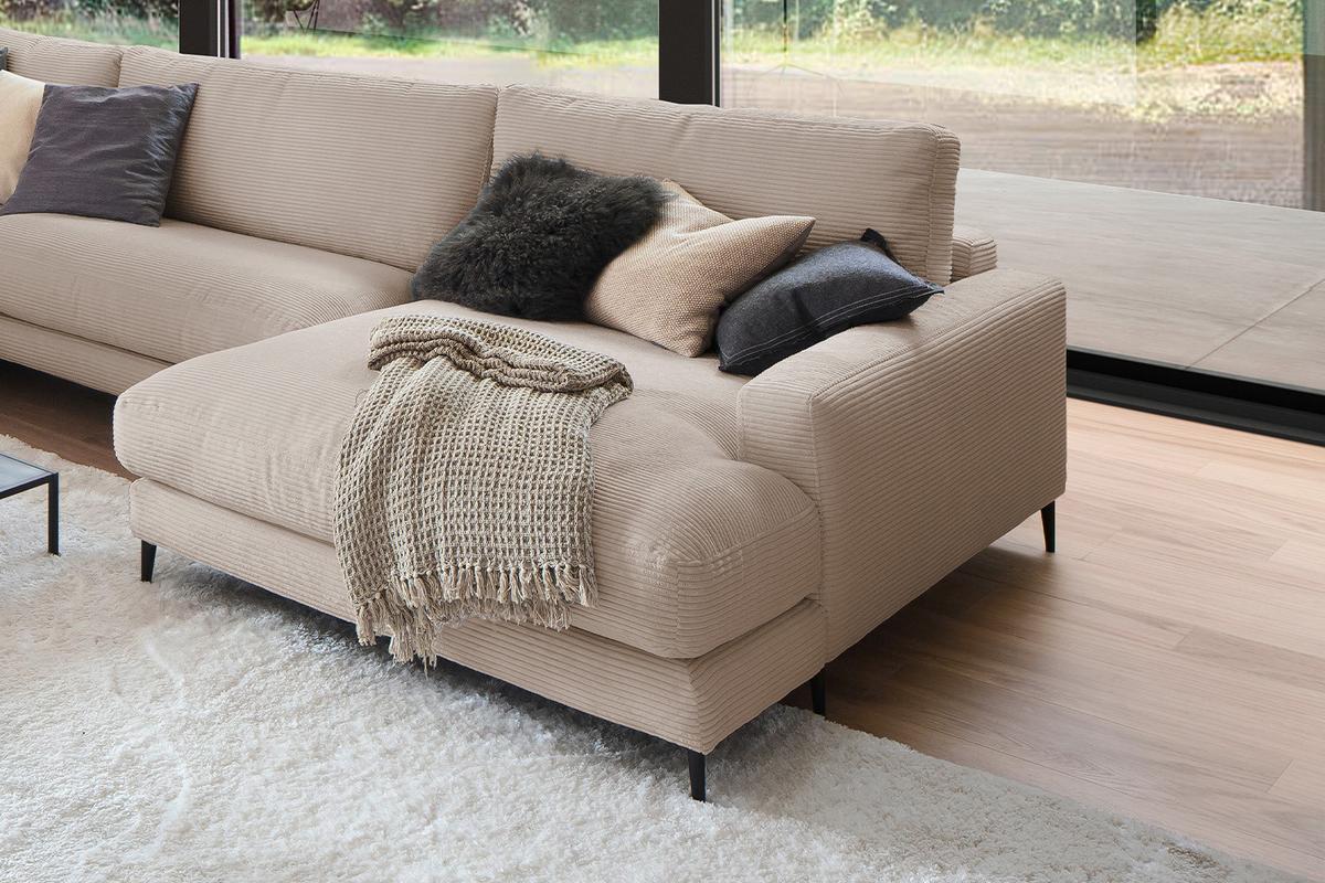 WOHNLANDSCHAFT CARA Taupe Cord - Taupe/Schwarz, Textil (341/84/223cm) - KAWOLA