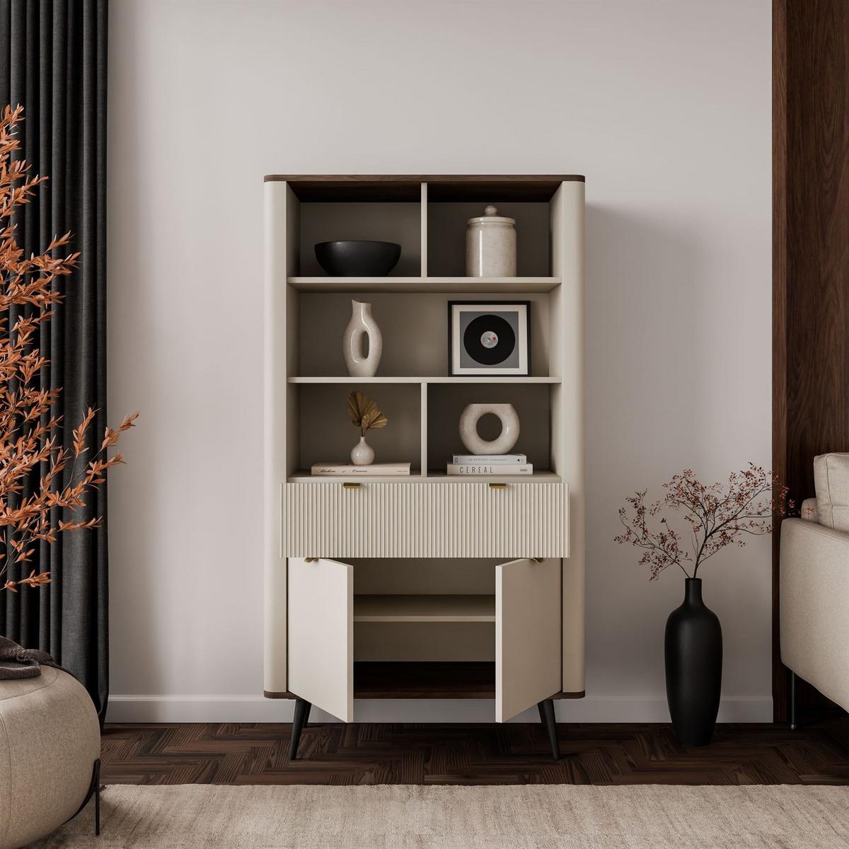 REGAL AUTUMN 2D1S mit Schublade, Kaschmir / Nussbaum - Beige, Holzwerkstoff (90/163/40cm) - Lookway