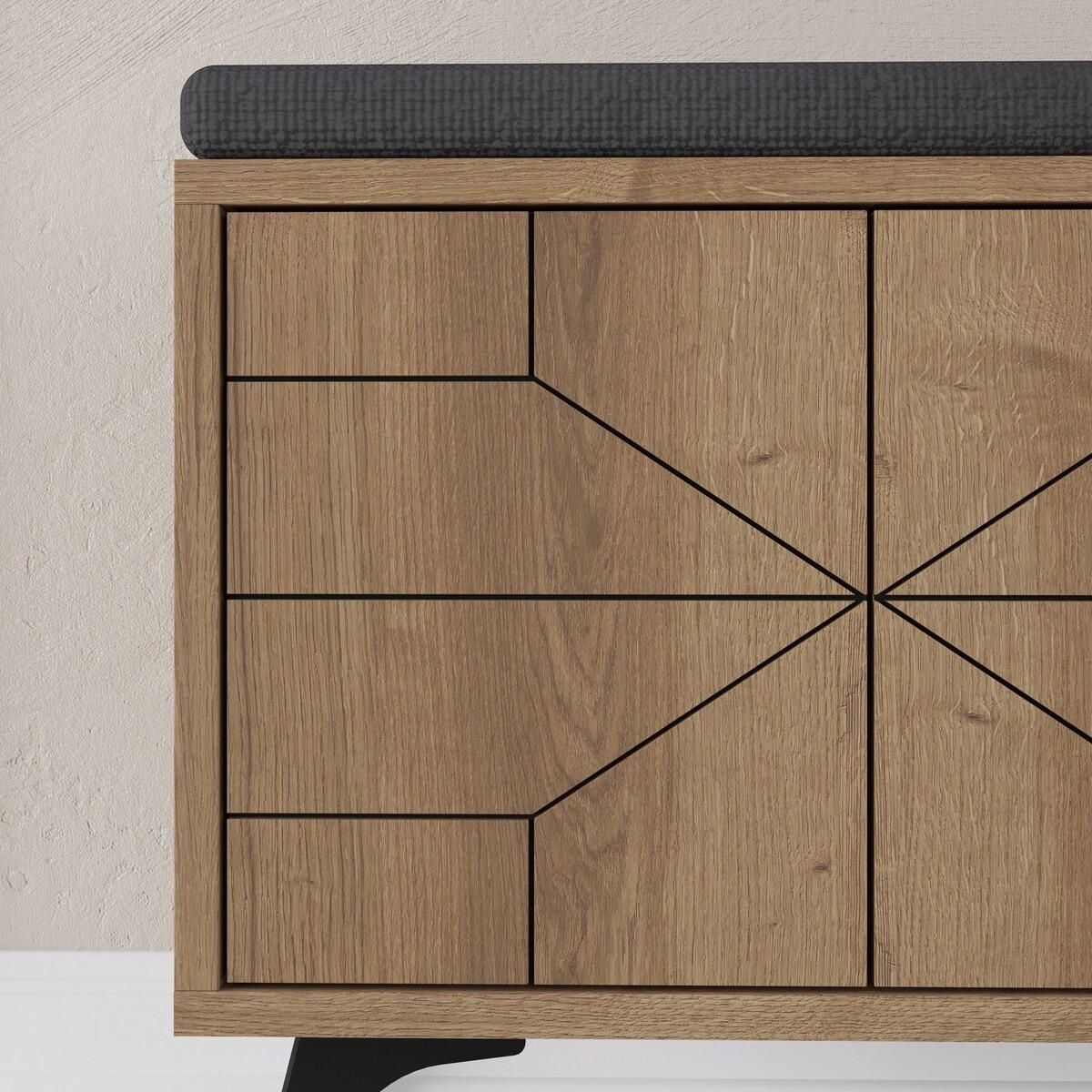 SCHUHSCHRANK 4 Türen - Dune bench - 107/35/55 cm - Eschefarben, Holzwerkstoff (35/55/120.6cm) - Calicosy